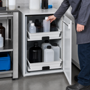 Melamine-Resin Underbench Cabinet for Corrosive Liquids, 2 Pull-Out Shelves, 590 x 570 x 800 mm, for Safe Storage of Acids & Alkalis