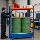 Steel Drum and Small Container Rack with Painted Spill Tray, 235 L Containment, Adjustable Shelving, for Flammable Liquids Storage