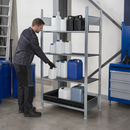 Polyethylene Galvanised Small Container Rack with 3 PE Grids and Spill Tray, 1060 x 637 x 2000 mm, for Safe Chemical Storage (Basic Unit)