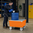 2mm Steel Mobile Spill Pallet for 1 x 205 Litre Drum, 238 Litre Containment, with Galvanised Grid, for Safe Hazardous Material Handling