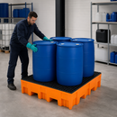 Polyethylene Spill Pallet for 4 Drums, 295 Litre Containment, 950 kg Load Capacity, with Grid, for Safe Chemical Storage