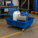 Mobile 69L Polyethylene Spill Tray for Small Containers, Blue, with Castors (120kg Load Capacity)