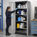 Anthracite Sheet Steel Chemical Cabinet with 3 Shelves & Spill Pallet, 810 x 520 x 1950 mm, for Safe Storage of Hazardous Liquids
