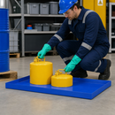 Powder Coated Steel Spill Tray for Small Containers, 55 Litre Containment, 1287 x 600 x 75 mm, for Safe Hazardous Material Storage