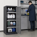 Half Height Chemical Storage Cabinet in Anthracite Sheet Steel with 3 Pull-Out Shelves, 545 x 520 x 1105 mm, for Safe Storage of Hazardous Liquids