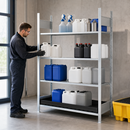 Polyethylene Hazmat Small Container Rack with PE Spill Tray, 1360 x 437 x 2000 mm, 1000 kg Bay Load, Ideal for Hazardous Chemical Storage