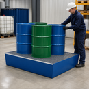 Steel Spill Pallet for 4 x 200 Litre Drums, 485 Litre Containment, with Galvanised Grid, for Safe Storage of Flammable Liquids