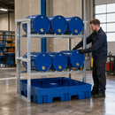 Plastic Spill Pallet Drum Rack for 6 x 60 Litre Drums, 295 Litre Containment, Forklift Pockets, for Safe Chemical Storage (Flat Packed)