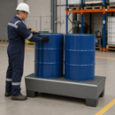 Steel Spill Pallet for 2 x 205 Litre Drums, 235 Litre Containment, with Galvanised Grid, for Industrial Use