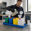 Steel Collection and Disposal Station with Spill Pallet for 4 Canisters, 10 Litre Capacity Each, Dimensions 987 x 400 x 75 mm, for Safe Liquid Management