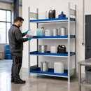 Steel Hazmat Small Container Rack with 4 Spill Trays, 1360 x 437 x 2000 mm, for Safe Liquid Storage