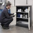 Anthracite Sheet Steel Chemicals Cabinet with 2 Shelves & Spill Pallet, 28L Containment, for Safe Storage of Hazardous Liquids