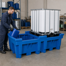 Polyethylene Spill Pallet for 2 x 1000 Litre IBCs, 1100 Litre Capacity, 4000 Kg Load, Blue, for Safe Chemical Storage