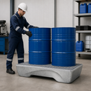 Galvanised Steel Spill Pallet for 2 x 205 Litre Drums, 242 Litre Containment, Accessible Underneath, with Grid, for Industrial Use
