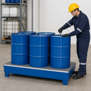 2mm Steel Spill Pallet for 4 x 205 Litre Drums, 270 Litre Containment, with Galvanised Grid, for Safe Storage of Hazardous Materials