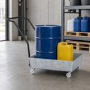 Galvanised Steel Mobile Spill Pallet for 1 x 60 Litre Drum, 80 Litre Containment, with Wheels, for Safe Transport of Hazardous Materials