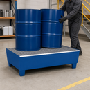 Steel Spill Pallet for 2 x 205 Litre Drums, 235 Litre Containment, with Galvanised Grid, for Safe Chemical Storage