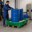 Polyethylene Spill Pallet Converter for 2 x 200 Litre Drums, 225 Litre Containment, 500 kg Load Capacity, Green, for Safe Hazardous Substance Storage