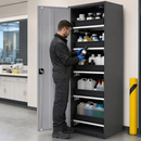 Anthracite Sheet Steel Chemical Cabinet with 5 Pull-Out Shelves, Silver Wing Doors, for Safe Storage of Hazardous Liquids