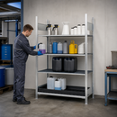 Polyethylene Galvanised Small Container Rack with 3 PE Grids and Spill Tray, 1360 x 637 x 2000 mm, for Safe Chemical Storage (Basic Unit)