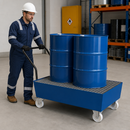 Mobile Steel Spill Pallet for 2 x 205 Litre Drums, 235 Litre Containment, with Grid, Ideal for Storing Flammable Liquids