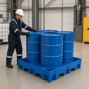 Polyethylene Spill Pallet for 4 x 200 Litre Drums, 295 Litre Containment, 950 kg Load Capacity, 1235 x 1235 x 275 mm, for Industrial Storage
