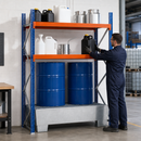 Galvanised Steel Drum and Small Container Rack with Spill Tray, 235 L Containment, Adjustable Shelving, 1307 x 816 x 2000 mm, for Safe Storage of Flammable Liquids
