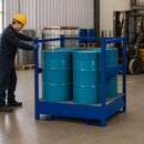 Steel Hazmat Station for 4 x 200 Litre Drums, 465 Litre Containment, Stackable, with Galvanised Grid, for Safe Storage of Flammable Liquids