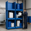 Steel Hazardous Material Station for 2 x 200 Litre Drums, 240 Litre Containment, Stackable, with Galvanised Grid, for Safe Storage of Flammable Liquids