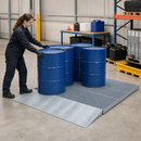 Galvanised Steel Spillage Decking with Grid, 2862 x 1362 x 78 mm, 278 L Containment Volume, 450 kg Wheel Load, for Safe Storage of Flammable Liquids