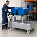 Galvanised Steel Mobile Spill Pallet for 2 x 205 L Drums, 235 L Containment Volume, with Grid, for Safe Hazardous Material Storage