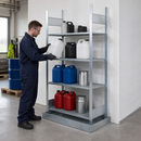 Galvanised Steel Hazmat Small Container Rack with 4 Grids, 1006 x 526 x 2000 mm, for Storing Flammable Liquids