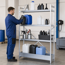 Stainless Steel Hazmat Small Container Rack with Spill Tray, 1175 x 300 x 1800 mm, for Safe Storage of Flammable Liquids & Chemicals