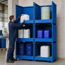 Steel Hazardous Material Station for 2 x 200 Litre Drums, 240 Litre Containment, Stackable, with Galvanised Grid, for Safe Storage of Flammable Liquids