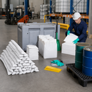 Polyethylene Emergency Spill Kit for Oil Containment, 288 L Absorption Capacity, Includes Mats, Socks, Cushions, Granules, Gloves, and Disposal Bags (Stationary) (Pack of 250)