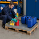 Galvanised Steel Spill Tray for Small Containers, 60 L Capacity, 766 x 1186 x 100 mm, for Safe Storage of Hazardous Materials