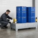2mm Galvanised Steel Spill Pallet for 2 x 205 Litre Drums, 235 Litre Containment, with Removable Grid, for Safe Storage of Flammable Liquids