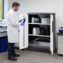 Anthracite Sheet Steel Chemicals Cabinet with Glass Doors, 2 Shelves & Spill Pallet, for Safe Storage of Hazardous Liquids (CS-82G)