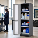 Anthracite Sheet Steel Chemicals Cabinet with Silver Doors, 3 Adjustable Shelves, 19L Spill Pallet, for Safe Storage of Toxic Substances