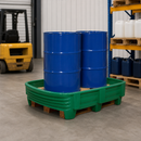 Polyethylene Spill Pallet Converter for 2 x 200 Litre Drums, 225 Litre Containment, 500 kg Load Capacity, Green, for Safe Hazardous Substance Storage