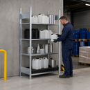 Galvanised Steel Hazmat Small Container Rack with PE Spill Tray, 4 Storage Levels, 1012 x 437 x 2000 mm, for Safe Chemical Storage (Extension Unit)