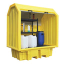 Dark Khaki Hard Covered Drum Spill Pallet With Roller Shutter Door