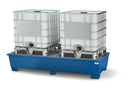 Gray Spill Pallet Classic-Line In Steel For 2 IBCs, Painted, 2 Grids
