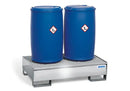 Light Gray Spill Pallet Pro-Line In St Steel For 2 Drums, Access. Underneath, With Galvanised Grid
